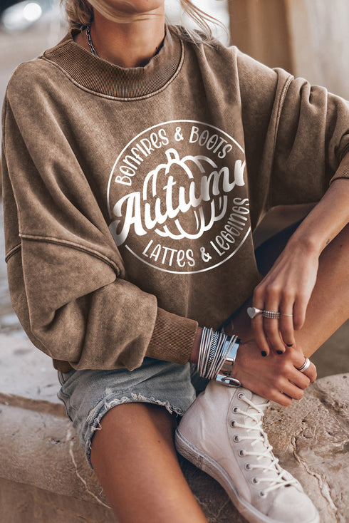 Mineral Wash Graphic Print Mock Neck Sweatshirt
