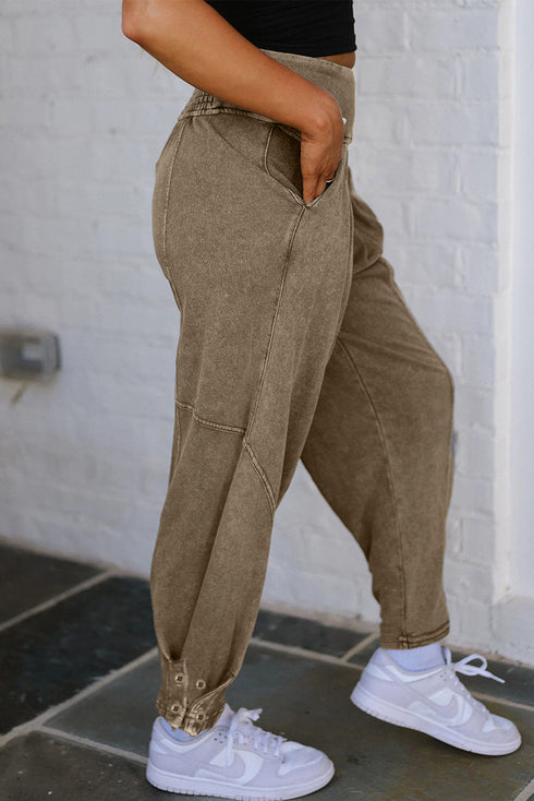Mineral Wash High Waist Snap Hem Jogger Pants
