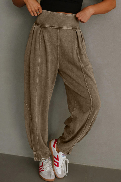 Mineral Wash High Waist Snap Hem Jogger Pants