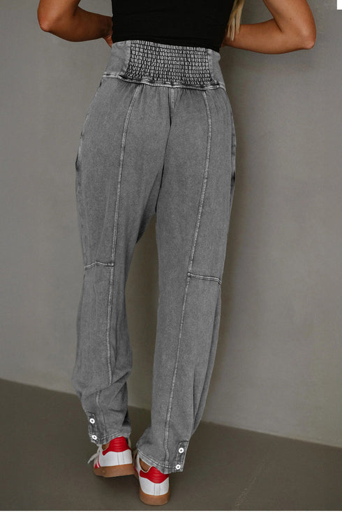 Mineral Wash High Waist Snap Hem Jogger Pants