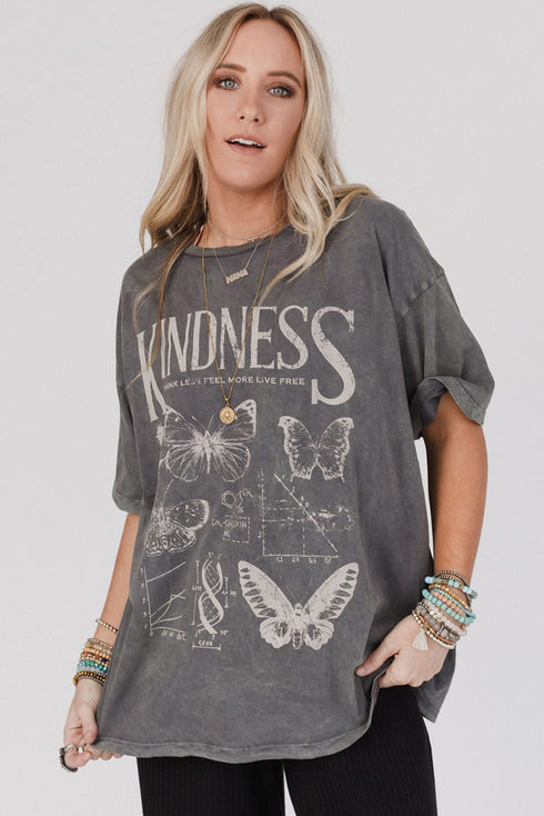 Mineral Wash Kindness Butterfly Graphic Print Loose Cotton Tee