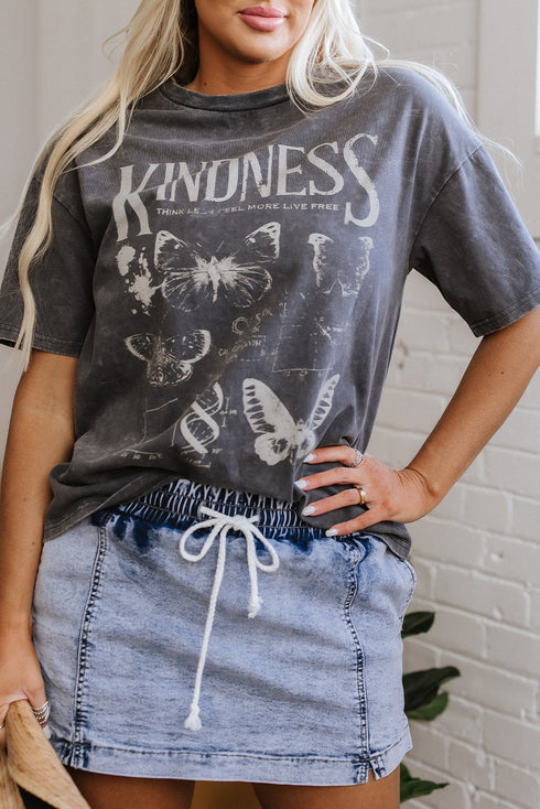 Mineral Wash Kindness Butterfly Graphic Print Loose Cotton Tee