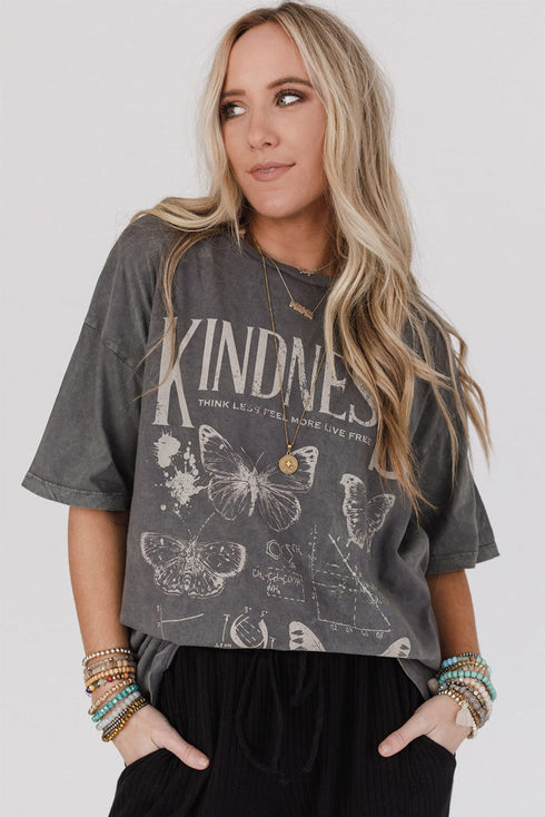 Mineral Wash Kindness Butterfly Graphic Print Loose Cotton Tee
