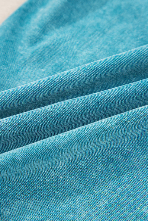 Mineral Wash Lace Up High Waist Patch Pocket Raw Hem Wide Leg Pants