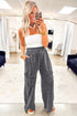 Mineral Wash Lace Up High Waist Patch Pocket Raw Hem Wide Leg Pants