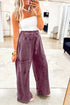 Mineral Wash Lace Up High Waist Patch Pocket Raw Hem Wide Leg Pants