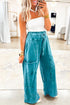 Mineral Wash Lace Up High Waist Patch Pocket Raw Hem Wide Leg Pants