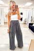 Mineral Wash Lace Up High Waist Patch Pocket Raw Hem Wide Leg Pants