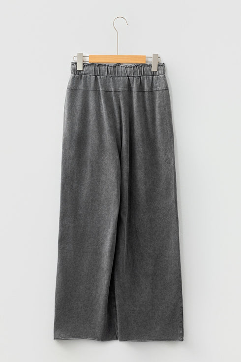 Mineral Wash Lace Up Raw Hem Wide Leg Pants