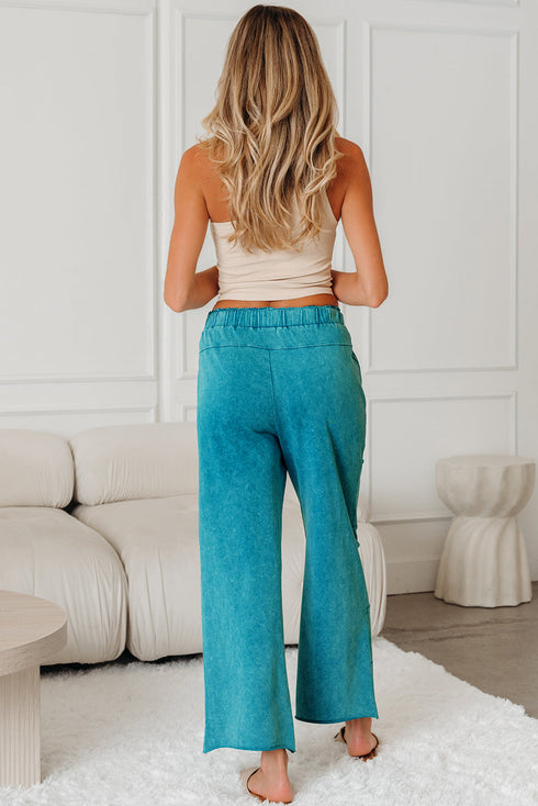 Mineral Wash Lace Up Raw Hem Wide Leg Pants