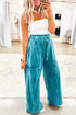 Mineral Wash Lace Up Raw Hem Wide Leg Pants