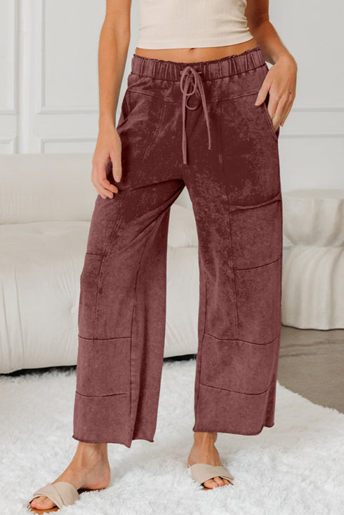 Mineral Wash Lace Up Raw Hem Wide Leg Pants