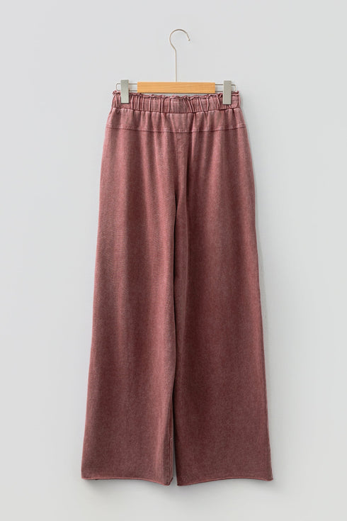 Mineral Wash Lace Up Raw Hem Wide Leg Pants