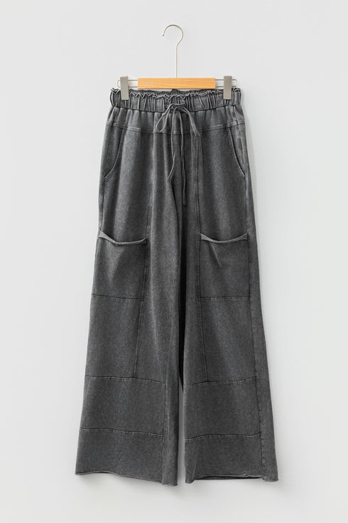 Mineral Wash Lace Up Raw Hem Wide Leg Pants