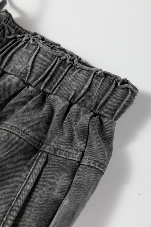 Mineral Wash Lace Up Raw Hem Wide Leg Pants