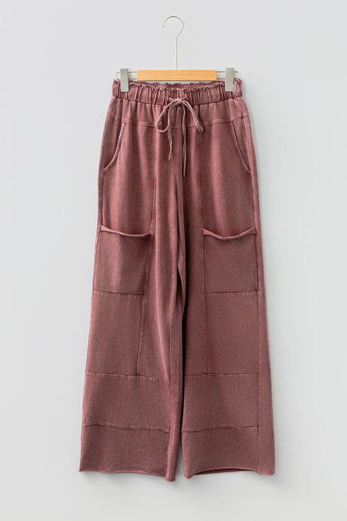 Mineral Wash Lace Up Raw Hem Wide Leg Pants