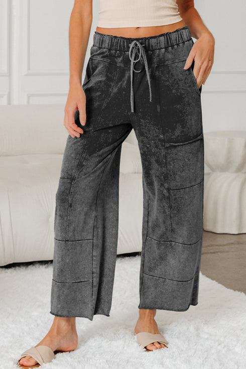 Mineral Wash Lace Up Raw Hem Wide Leg Pants