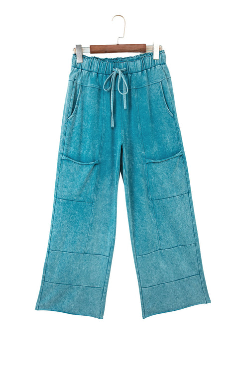 Mineral Wash Lace Up Raw Hem Wide Leg Pants
