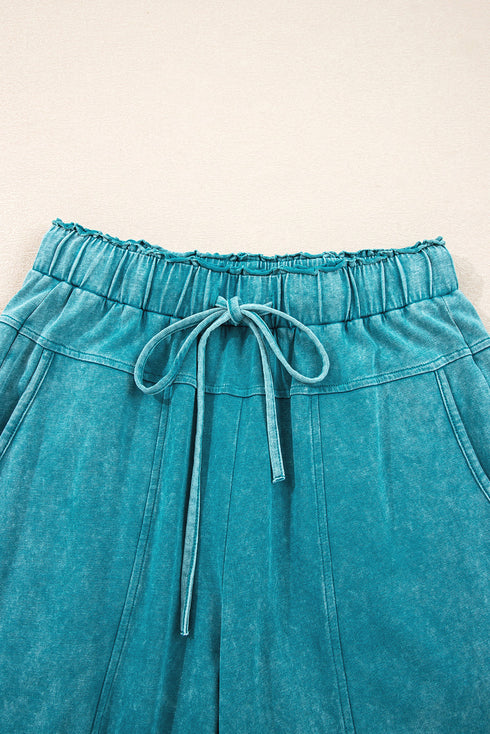 Mineral Wash Lace Up Raw Hem Wide Leg Pants