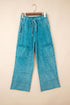 Mineral Wash Lace Up Raw Hem Wide Leg Pants