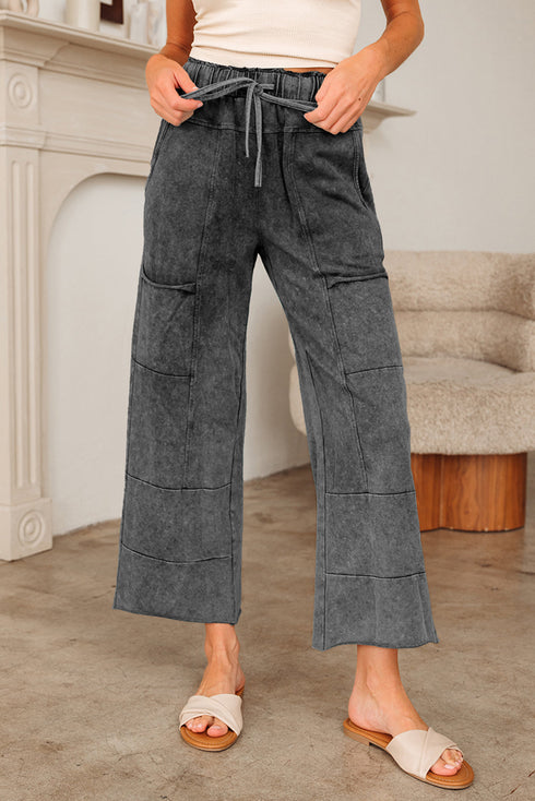 Mineral Wash Lace Up Raw Hem Wide Leg Pants
