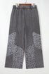 Mineral Wash Leopard Print Patchwork Wide Leg Pants