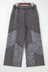 Mineral Wash Leopard Print Patchwork Wide Leg Pants
