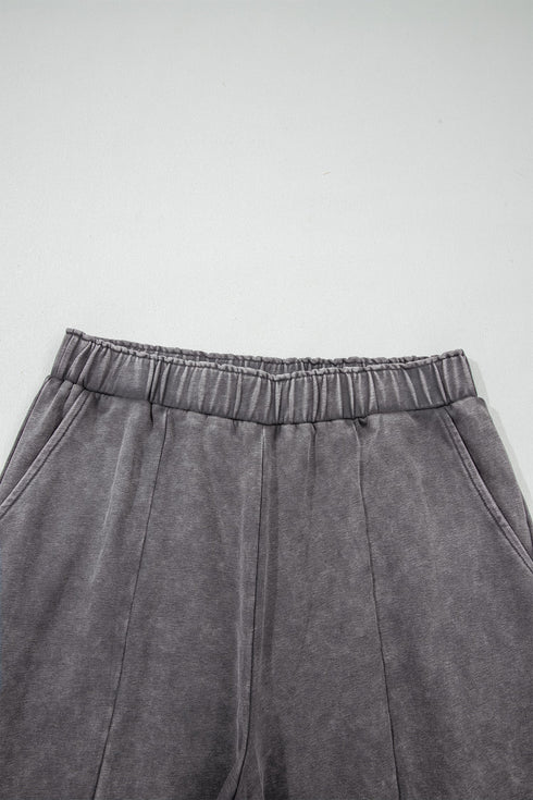 Mineral Wash Leopard Print Patchwork Wide Leg Pants