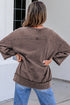 Mineral Wash Loose Cotton Three Quarter Sleeve Casual Top