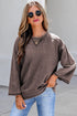 Mineral Wash Loose Cotton Three Quarter Sleeve Casual Top