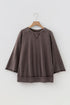 Mineral Wash Loose Cotton Three Quarter Sleeve Casual Top