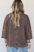 Mineral Wash Loose Cotton Three Quarter Sleeve Casual Top