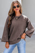 Mineral Wash Loose Cotton Three Quarter Sleeve Casual Top