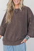 Mineral Wash Loose Cotton Three Quarter Sleeve Casual Top