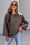 Mineral Wash Loose Cotton Three Quarter Sleeve Casual Top