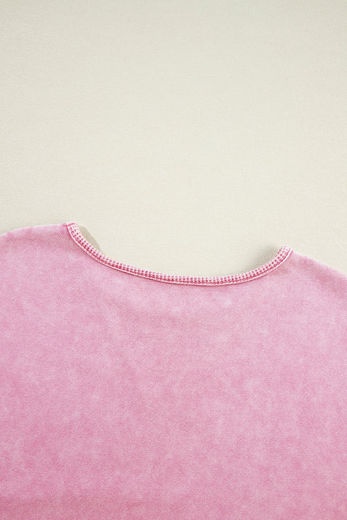 Mineral Wash Oversized Balloon Sleeve Raw Hem Sweatshirt