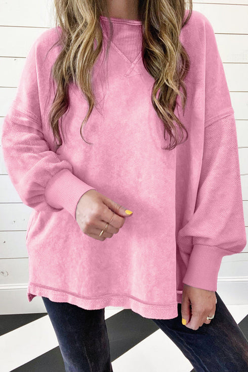 Mineral Wash Oversized Balloon Sleeve Raw Hem Sweatshirt
