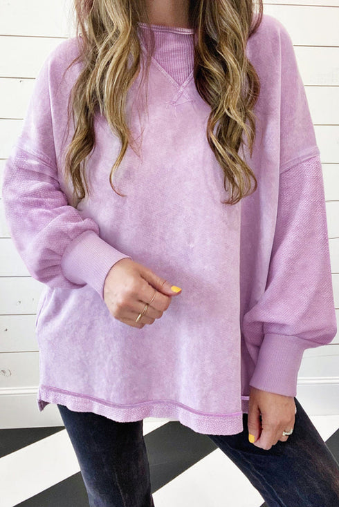 Mineral Wash Oversized Balloon Sleeve Raw Hem Sweatshirt