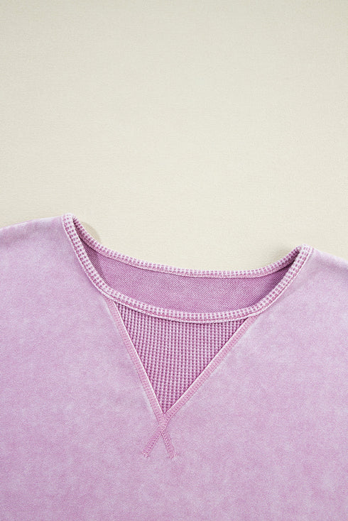 Mineral Wash Oversized Balloon Sleeve Raw Hem Sweatshirt
