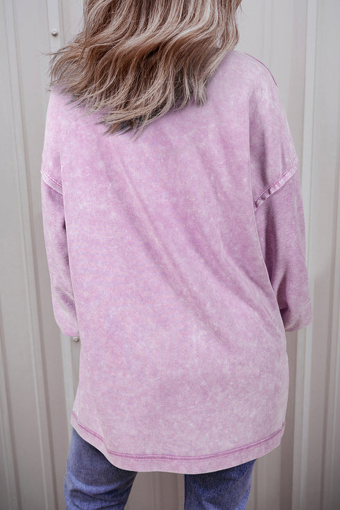 Mineral Wash Oversized Balloon Sleeve Raw Hem Sweatshirt