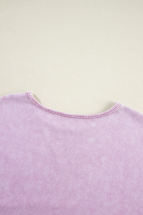 Mineral Wash Oversized Balloon Sleeve Raw Hem Sweatshirt