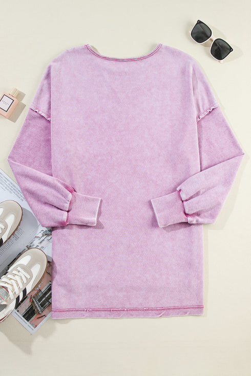 Mineral Wash Oversized Balloon Sleeve Raw Hem Sweatshirt