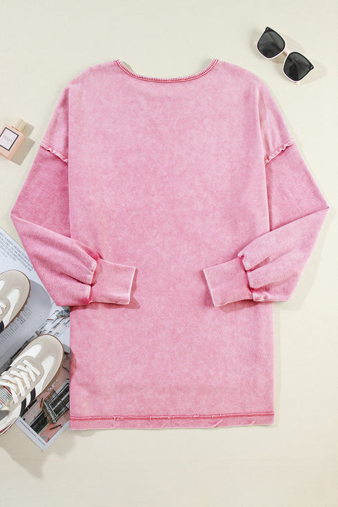 Mineral Wash Oversized Balloon Sleeve Raw Hem Sweatshirt