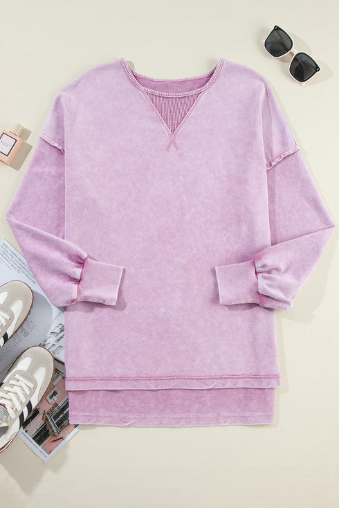 Mineral Wash Oversized Balloon Sleeve Raw Hem Sweatshirt