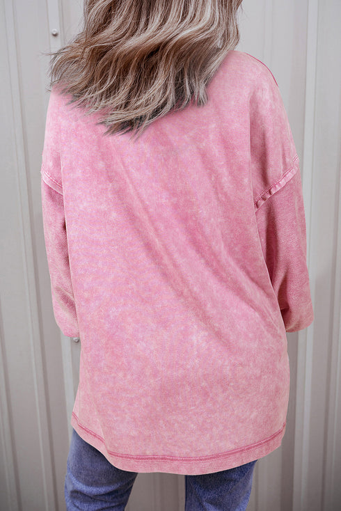 Mineral Wash Oversized Balloon Sleeve Raw Hem Sweatshirt