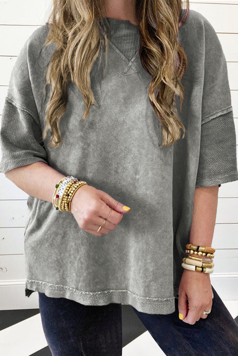 Mineral Wash Patchwork Drop Sleeve Relaxed Tee