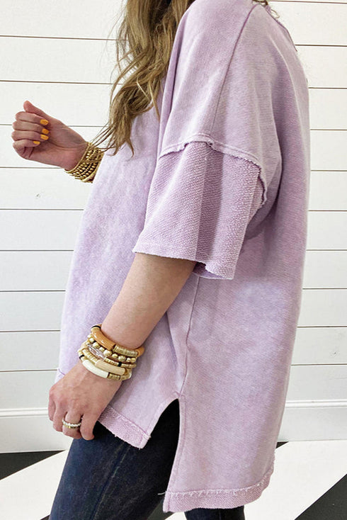 Mineral Wash Patchwork Drop Sleeve Relaxed Tee