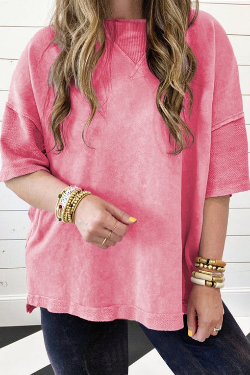 Mineral Wash Patchwork Drop Sleeve Relaxed Tee