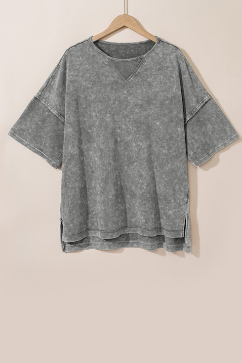 Mineral Wash Patchwork Drop Sleeve Relaxed Tee