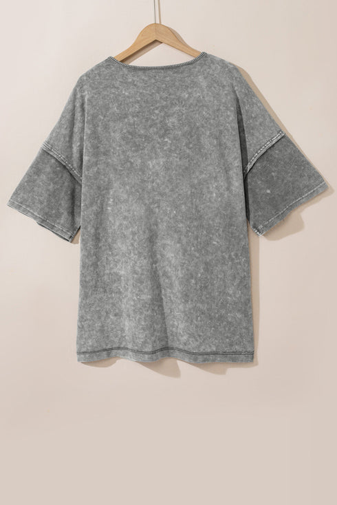 Mineral Wash Patchwork Drop Sleeve Relaxed Tee